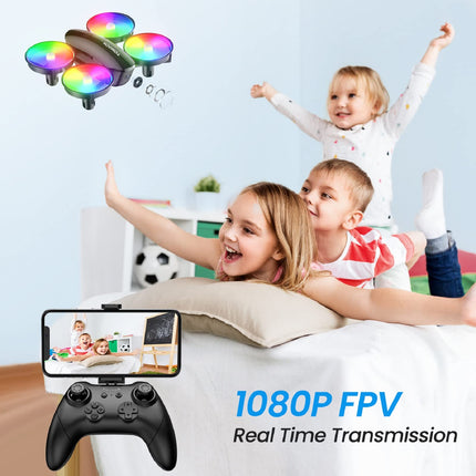 Tomzon mini drons ar 1080P kameru bērniem un iesācējiem. RC kvadrokopters ar LED gaismu, tālvadības helikopters, drona rotaļlieta iekštelpām, 360° propellera aizsardzība/ilgs lidojuma laiks/metiens/3D apgrieziens.