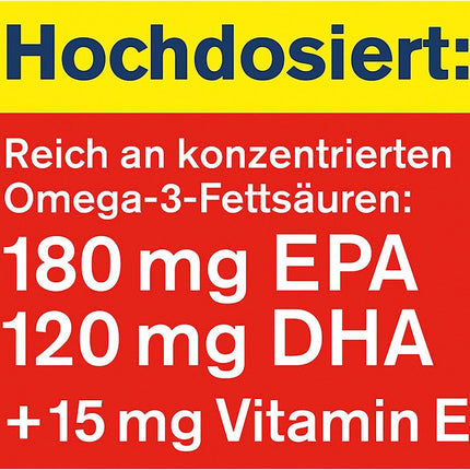 tetesept Omega-3 1000 - jūras zivju un lašu eļļas kapsulas - augsta Omega 3 taukskābju deva DHA, EPA un E vitamīns - uztura bagātinātājs sirds un asinsvadu sistēmas atbalstam - 80 kapsulas (1 iepakojums)