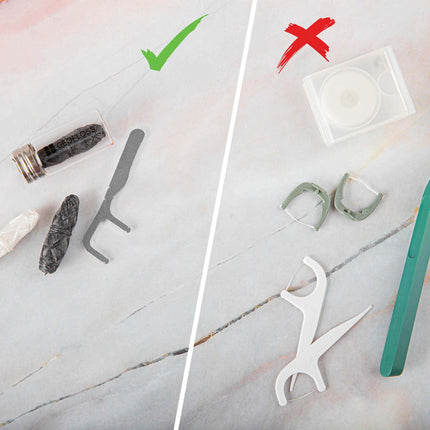 GEORDINARY nerūsējošā tērauda zobu diega turētājs - videi draudzīgs, plastmasas nesaturošs zobu diega turētājs - 100% nerūsējošā tērauda zobu diega stienītis, ilgtspējīgs un bez BPA