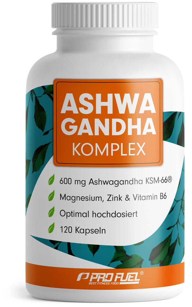 Ašvagandhas kapsulas 120x - 600 mg Ašvagandhas KSM-66® dienā - Ašvagandhas komplekss ar magniju, cinku un B6 vitamīnu - bez nevēlamām piedevām - laboratoriski pārbaudīts