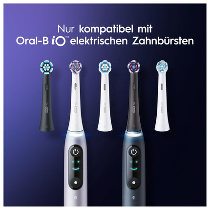 Oral-B iO Radiant White elektriskās zobu birstes uzgaļi, 6 iepakojumā, balinoši zobi, oriģinālais zobu birstes uzgalis Oral-B iO zobu birstēm, pastkastītei drošs iepakojums, melns