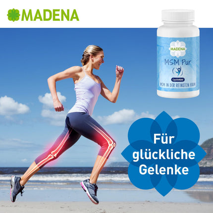 MADENA MSM Pure, OptiMSM metilsulfonilmetāns 90 vegāniskās kapsulas, tīrākais MSM pasaulē, augsta deva un optimāli biopieejams rupju pārslu veidā