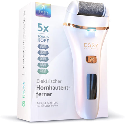 Essy Callus Remover elektriskā testa uzvarētājs ar 5 rezerves rullīšiem Callus Remover elektriskā Callus Remover pēdu kopšanas ierīce pedikīra komplekts elektroniska pēdu kopšanas Callus fails (balts)