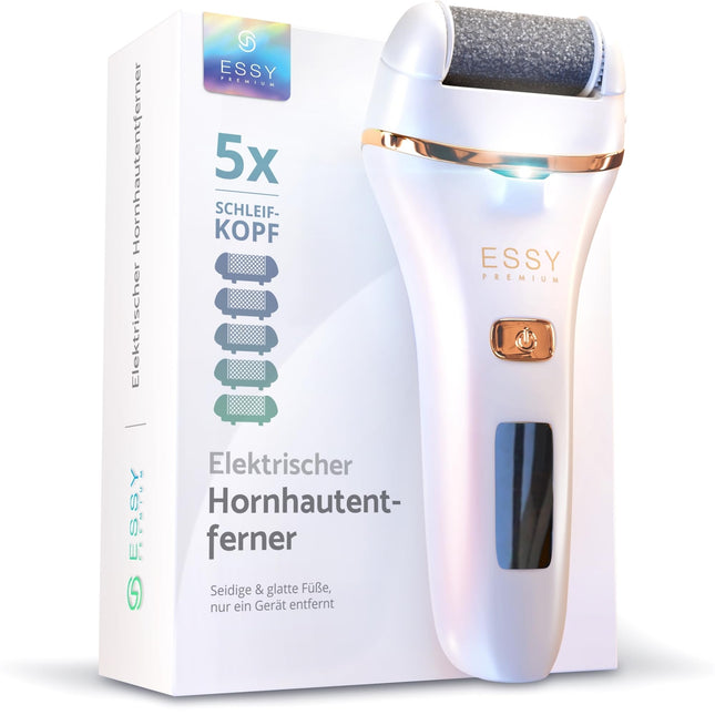 Essy Callus Remover elektriskā testa uzvarētājs ar 5 rezerves rullīšiem Callus Remover elektriskā Callus Remover pēdu kopšanas ierīce pedikīra komplekts elektroniska pēdu kopšanas Callus fails (balts)