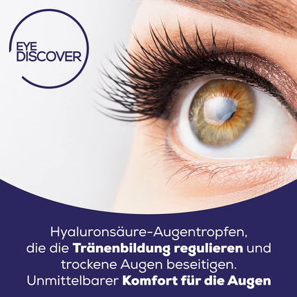 EYE DISCOVER, acu pilieni ar hialuronskābi un hidroksietilcelulozi, acu pilieni sausām acīm, mitrinoši pilieni (20 x 0,35 ml)