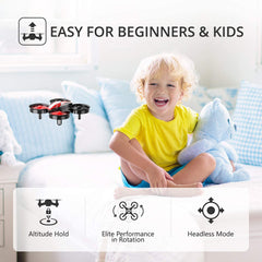 Holy Stone HS210 bērnu mini drons iesācējiem un pieaugušajiem, iekštelpu un āra RC rotaļu kvadrokopteru lidaparāts zēniem un meitenēm ar automātisko lidošanu, 3D pagriezienu, 3 baterijām un bezgalvas režīmu, lieliski