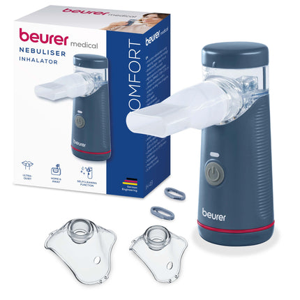 Beurer IH 49 inhalators, pārnēsājama inhalācijas ierīce bērniem un pieaugušajiem, saaukstēšanās, astmas un citu elpceļu slimību ārstēšanai, uzlādējama baterija, īpaši klusa