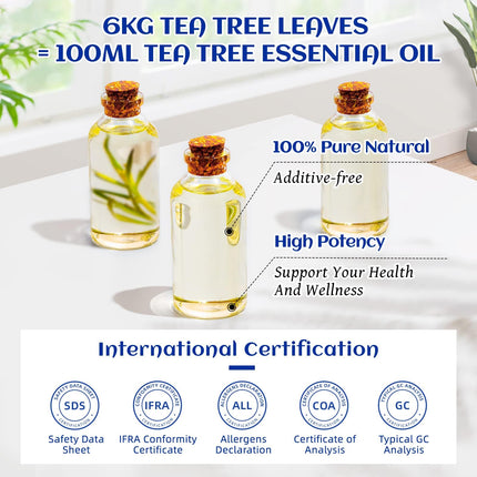 HIQILI 100 ml tējas koka eļļa, 100% tīra dabīga tējas koka eļļa difuzoram, pūtītēm, ādai, nagiem, komplektā ceļojumu pudelīte