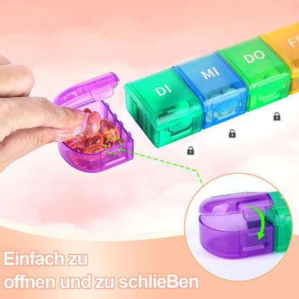 7 dienu tablešu kastīte, 7 dienu tablešu kastīte ar 7 nodalījumiem, ērts un mitrumizturīgs zāļu kastīte rokassomiņai vai kabatai zāļu glabāšanai, varavīksnes krāsā