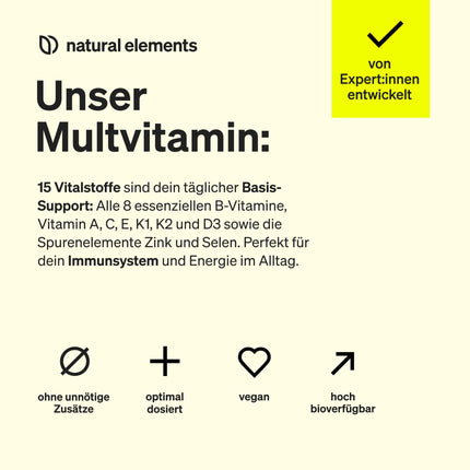 Multivitamīni – 365 vegānas tabletes – gada daudzums – vērtīgi vitamīni AZ, ar K1 un K2 vitamīnu – bez liekām piedevām – ražoti Vācijā un laboratoriski pārbaudīti