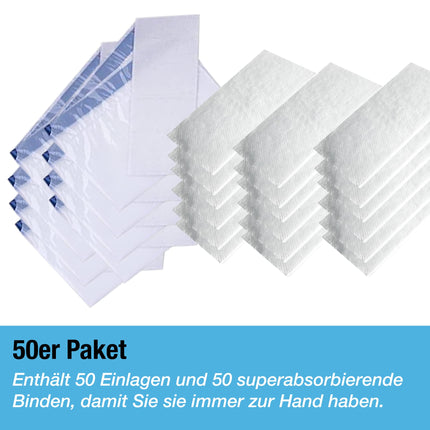 Tilcare tualetes ieliktņi ar īpaši absorbējošiem ieliktņiem, 50 iepakojumi - gultas paliktņiem, pārnēsājamām tualetēm un tualetes krēsliem - spaiņu ieliktņi slimnīcām un mājām - absorbē līdz 1000 ml