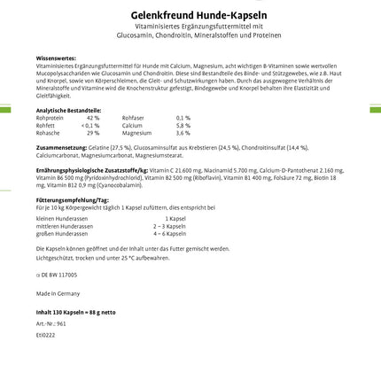 tierlieb Gelenkfreund suņu kapsulas ar kalciju, magniju, glikozamīnu un hondroitīnu 130 kapsulas