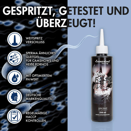 Fastwet® Creampie 250ml spermas lubrikants uz ūdens bāzes lubrikants ar adapteri dziļai injekcijai. Garantēta mākslīgās spermas lubrikants. Ūdens bāzes lubrikants vīriešiem un sievietēm.