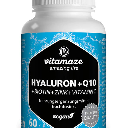 Augstas devas hialuronskābe 200 mg + koenzīms Q10 100 mg uz vegānu kapsulu, 2 mēnešu kurss, augsta biopieejamība, zema molekulmasa: 500–700 kDa, uztura bagātinātājs bez liekām piedevām