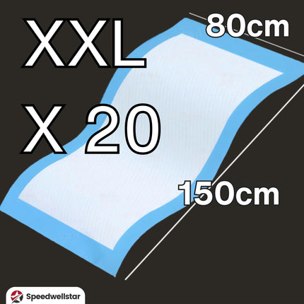 20 vienreizlietojami ieliktņi urīna nesaturēšanai gultām, XL izmērs, 150 x 80 cm, slimnīcas kvalitātes, ļoti absorbējoši, absorbē līdz 2300 ml