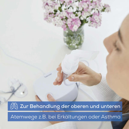 Beurer IH 18 inhalators ar kompresora gaisa tehnoloģiju, inhalācijas ierīce augšējo un apakšējo elpceļu ārstēšanai, piemērota pieaugušajiem un bērniem, balta, 8 daļu komplekts