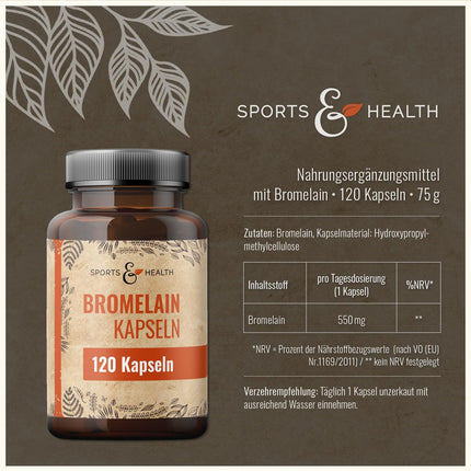 Bromelaīna kapsulas -3600 FIP – 550 mg kapsulā – 120 kapsulas – Enzīmi no ananāsiem – Augsta bromelaīna deva – Vegāns