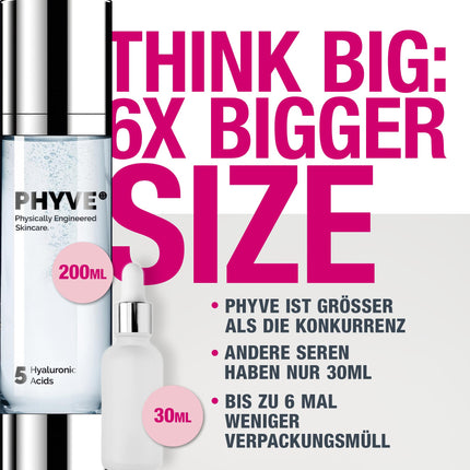 Augstas devas hialuronskābes serums PHYVE 200 ml, vegāns mitrinošs serums sejai, ražots Vācijā, ar 2% tīra, ļoti koncentrēta hialuronskābes pārdozēšanas pastiprinātāja no Svenjas Valbergas