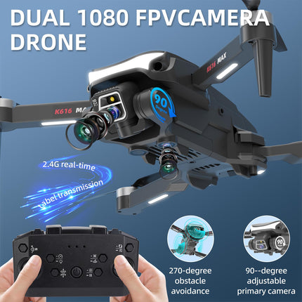 Drons ar kameru, HD 1080P droni ar bezkontaktu motoru, drons ar dubultu kameru bērnu droniem, RC kvadrokoptera drons ar 3D pagriezieniem, pacelšanās/nosēšanās ar vienu taustiņu, 2 baterijas