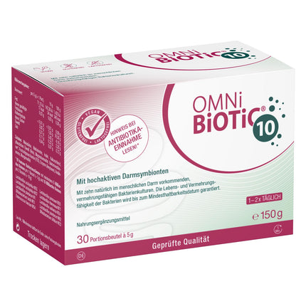 OMNi BiOTiC 10 | 30 porcijas (150 g) | 10 baktēriju celmi | 10 miljardi baktēriju vienā dienas devā | Pulveris | Ar inulīnu | Vegāns | Bez glutēna | Bez laktozes | Ikdienas lietošanai