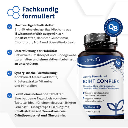 Glikozamīna un hondroitīna augsta deva ar C vitamīnu + D vitamīnu + mangānu + MSM kapsulas augsta deva - 180 locītavu kapsulas 6 mēnešu piegādei - uztura bagātinātājs vīriešiem un sievietēm - Nutravita