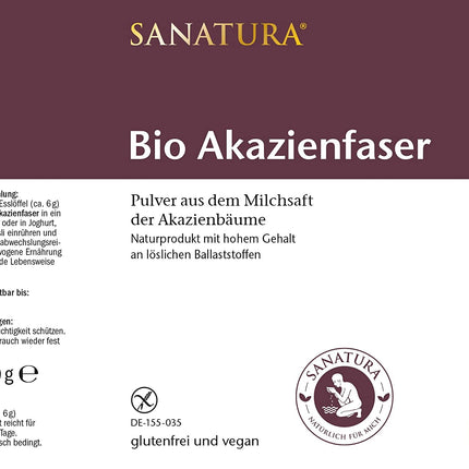 3 x 180 g Sanatura Acacia Fiber Powder Organic – 540 g – vērtīgs šķiedrvielu avots no akācijas šķiedrām – šķīstošā šķiedra – vegāns, bez glutēna un fruktozes – labi panesams