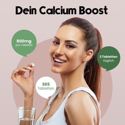 Kalcija tabletes ar augstu devu - 365 tabletes - 800 mg kalcija dienā - Kalcija tabletes ar augstu devu - 180 dienu krājumi - vegānisks un ražots Vācijā