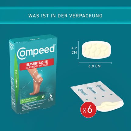 Compeed Blister Plasters Extreme – hidrokoloīdie plāksteri īpaši spēcīgai aizsardzībai pret tulznām uz papēžiem, 6 gabali (1 iepakojums)