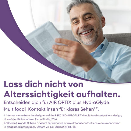 Air Optix plus HydraGlyde Multifocal mīkstās mēneša lēcas | 3 gabali | BC 8,6 mm | DIAMETRS 14,2 mm | PIEVIENOT ZEMU | +02,00 dioptrijas