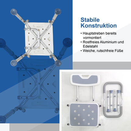 Akriva Comfort dušas sēdeklis ar atzveltni - regulējams augstums vannas krēslam - neslīdošs dušas sēdeklis - dušas krēsls ar dušas galvas turētāju (Comfort Plus)