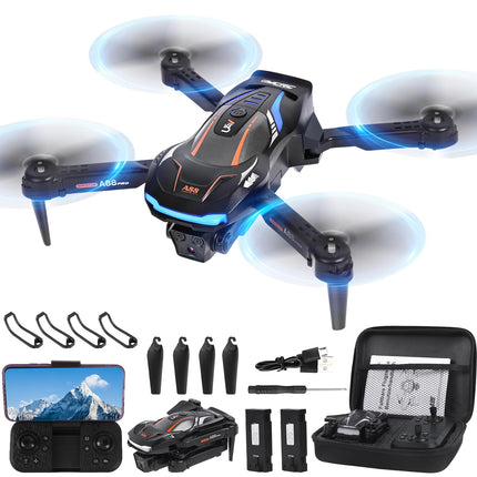 Drons ar 1080P HD kameru bērniem, tālvadības drons ar 2 baterijām, salokāms kvadrokopters ar FPV WiFi pārraidi, gravitācijas sensors, 3D apgriešanas režīms, pacelšanās/nosēšanās ar vienu pogu, augstuma noturēšanas režīms (melns)