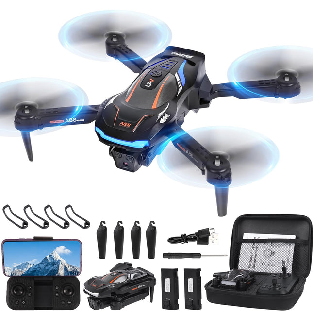 Drons ar 1080P HD kameru bērniem, tālvadības drons ar 2 baterijām, salokāms kvadrokopters ar FPV WiFi pārraidi, gravitācijas sensors, 3D apgriešanas režīms, pacelšanās/nosēšanās ar vienu pogu, augstuma noturēšanas režīms (melns)