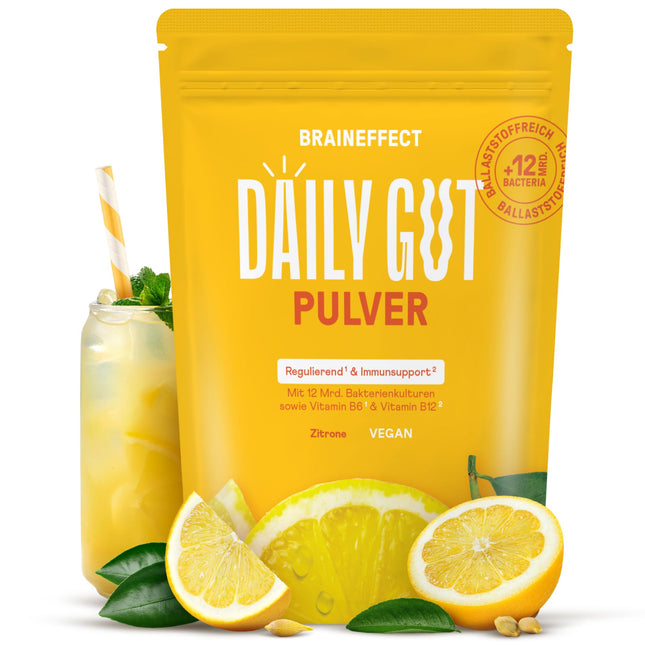 BRAINEFFECT DAILY GUT - Gardīgs baktēriju celmu dzēriena pulveris ar šķiedrvielām un B6 + B12 vitamīniem