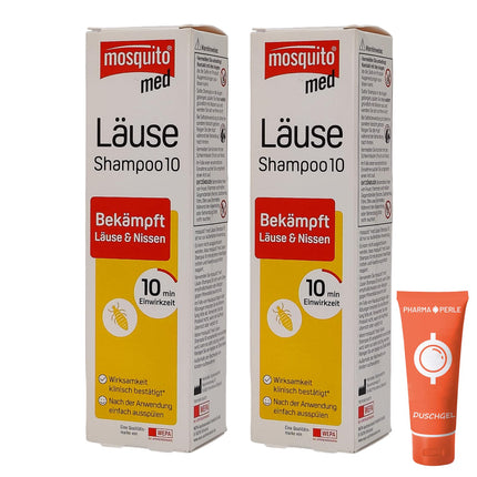 Mosquito med Lice šampūns 2x 100ml - cīnās ar galvas utīm un gnīdām | Ātri un efektīvi | Praktisks pielietojums | Utu līdzeklis | Utu ārstēšana | Vērtību komplekts plus Pharma Perle dāvanu izloze