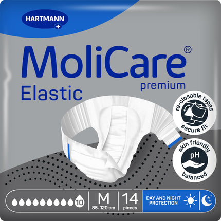 MoliCare Premium elastīgās biksītes: smagas urīna nesaturēšanas gadījumā sievietēm un vīriešiem; 10 pilieni, M izmērs (85–120 cm gurnu apkārtmērs), 14 gabali