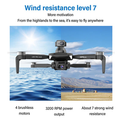 BuyWeek drons ar 4K kameru, L500 Pro MAX GPS mini drons, 360 grādu šķēršļu novēršanas bezkontaktu 4K HD aerofotogrāfijas RC kvadrokopters iesācējiem
