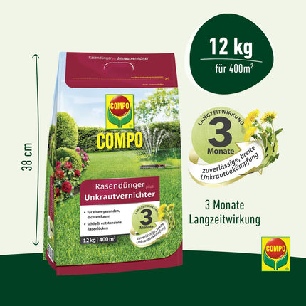 COMPO FLORANID zāliena mēslojums plus nezāļu iznīcinātājs, 3 mēnešu ilgstoša iedarbība, smalkas granulas, 12 kg, 400 m²