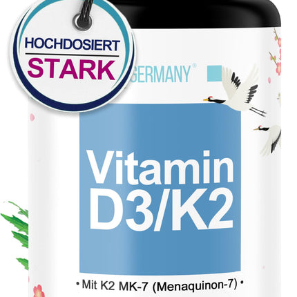 D3 vitamīna + K2 tabletes - 180 tabletes pa 5000 SV [DEPOT] - Augsta D3 vitamīna deva un 100 mcg K2 vitamīna vienā tabletē - Augsta kvalitāte: Manequinon MK7 - Laboratorijā pārbaudīts