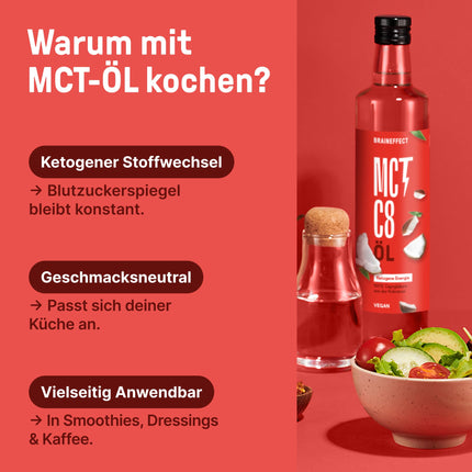 BRAINEFFECT MCT eļļa C8 (500 ml) – ražo par 300% vairāk ketonu nekā citas MCT eļļas (100% C8) – ketogēna diēta – tīrs kokosriekstu eļļas ekstrakts – ideāli piemērota ketogēnai diētai un necaurlaidīgai kafijai