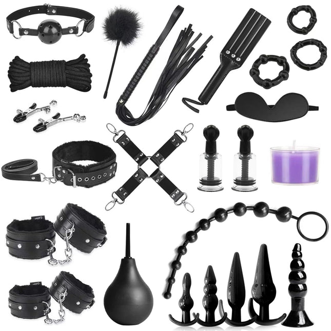 BDSMAGE Fesseln Sex Set 25 PCS BDSMs Spielzeug hart erotisches Sexspielzeug für Paare extrem Sex Toyset für Paar Set Bondageset Fessel Set SM Sexspielzeug extreme Paare (Schwarz - 25)
