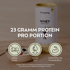 Foodspring - sūkalu proteīna pulveris ar vaniļas garšu – ar 23 g proteīna muskuļu veidošanai, perfekta šķīdība, ultrafiltrēts, bagāts ar BCAA un EAA – pilnvērtīga un garda garša (750 g)