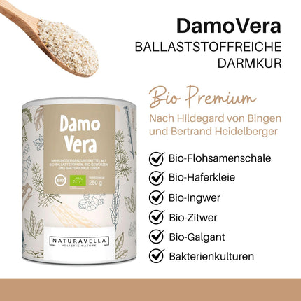 DamoVera® Bioloģiska zarnu trakta ārstēšana no ekspertiem | Augstākās kvalitātes organisko šķiedru, organisko garšvielu un baktēriju kultūru komplekss | Augsti koncentrēts, vegāns un laboratorijā pārbaudīts, 250 g