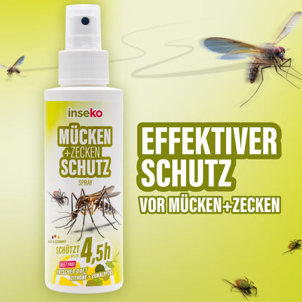 inseko Moskītu un ērču atbaidīšanas aerosols | Bez DEET | Kukaiņu atbaidīšanas līdzeklis ādai un apģērbam (100ml)