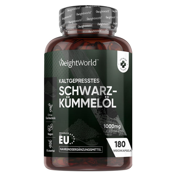 Melnās ķimenes sēklu eļļas mīkstās kapsulas - 1000 mg vienā mīkstajā kapsulā - 6 mēnešu krājumi - melnās ķimenes sēklu eļļa - auksti spiesta melnās ķimenes sēklu eļļa (Nigella Sativa) - 180 vegānas mīkstās kapsulas - WeightWorld