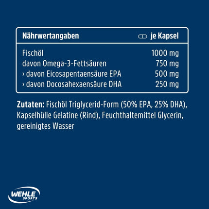 Omega 3 kapsulas augstā devā - 300 zivju eļļas kapsulas ar 2000 mg (1000 mg EPA un 500 mg DHA) vienā dienas devā - Omega-3 taukskābes bez E vitamīna - Rūpīgi attīrītas un iegūtas ilgtspējīgā zvejā