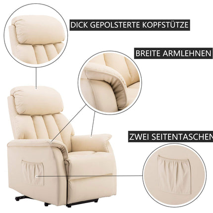 M MCombo TV krēsls ar elektrisko stāvvadu, atgāžams krēsls ar atgāšanas funkciju, senioru krēsls viesistabai, TV krēsls ar atgāšanas funkciju līdz 140°, ar USB 7299 (mākslīgā āda, krēmbalts)