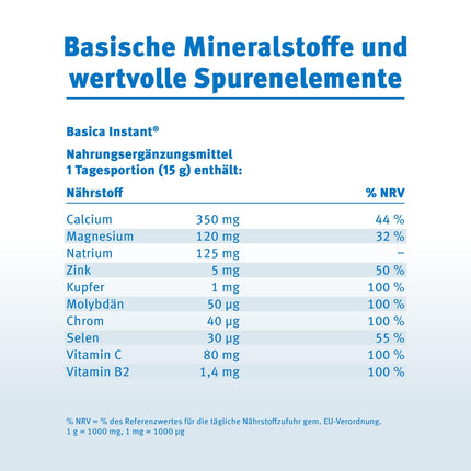 Basica® Instant bāzes pulveris ar augļu apelsīnu garšu, kas šķīst ūdenī | normālam skābju-bāzes līdzsvaram | vegāns | bez laktozes | dažādi sārmaini minerāli | 300 grami