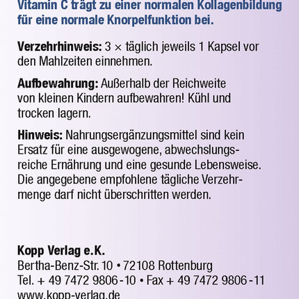 KOPP Vital® MSM | Kapsulas - vegānas | 92 g | 1 x 120 kapsulas | ar C vitamīnu | Organiski saistīts sērs | Bez glutēna | Bez laktozes | Aptiekas kvalitāte