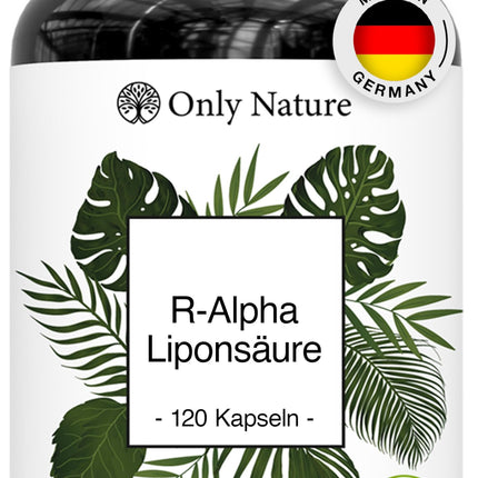 Only Nature® R alfa lipoīnskābe 300 mg - augsta deva - 120 laboratorijā pārbaudītas kapsulas - vegāns - bez piedevām - ražots Vācijā - R-alfa lipoīnskābe