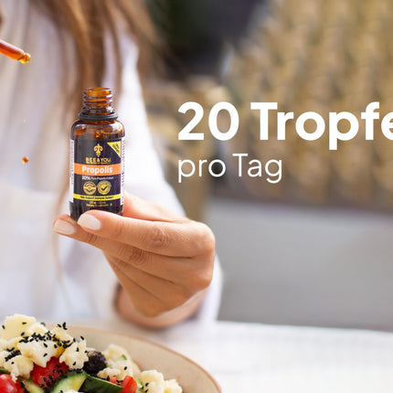 BEE&amp;YOU propolisa tinktūra, propolisa pilieni 20% (30ml) standartizēti, piedevas, propolisa ekstrakts, kas bagāts ar labvēlīgajiem polifenoliem un flavonoīdiem, pievienojams muslim un jogurtam.